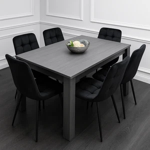 Dining Table and 6 Chairs Black Dark Grey 6 Black Velvet Chairs Wood Dining Set - Picture 1 of 12