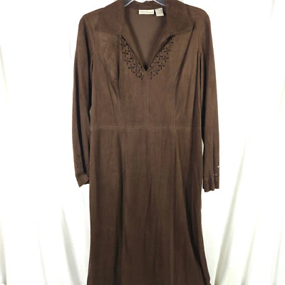 Vintage Studio Ease Womens 12P Petite Brown Long Sleeve Dress - Image 1 of 4