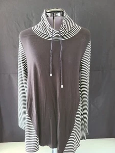 Women Jones NY Black Tunic Pullover Turtleneck Top Long Sleeve Drawstring Size M - Picture 1 of 11