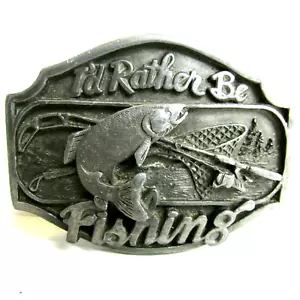 "I'D RATHER BE FISHING" Vintage Arroyo Grande Belt Buckle AG26 USA Pewter Sports - Picture 1 of 7