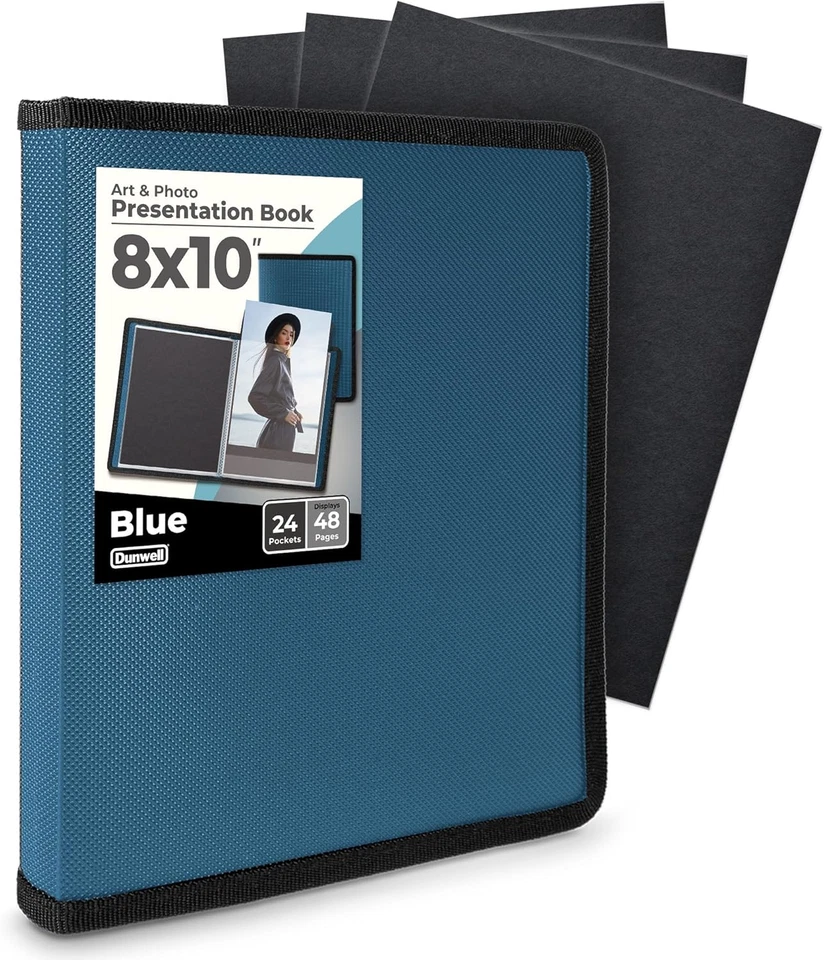 Álbum de fotos 8X10 (azul) con papel de montaje negro, 8 X 10 portafolio de fotos y arte Foto 1 de 4