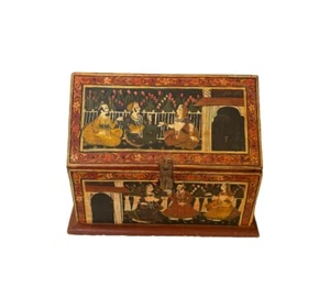 Hand-Painted Wooden Indian Wedding Box Trunk Chest Vintage India Wood - Picture 1 of 14