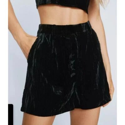 Pantalones Cortos Nasty Gal Premium Terciopelo Negro A Medida Fiesta Noche Ocasión Talla 0 XS Foto 1 de 4