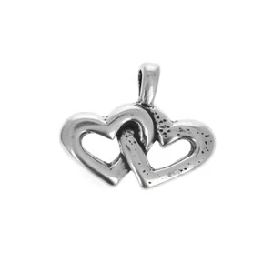 Sterling Silver Charm, Double Heart Charm, Hearts, Solid .925 Interlocking Heart - Picture 1 of 2