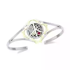 Peace Sign Steampunk 925 Sterling Silver Bangle Bracelet Jewelry Created Ruby - Picture 1 of 2