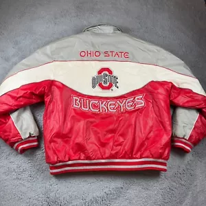 VINTAGE Ohio State Buckeyes Jacket Mens Medium Faux Leather Varsity Bomber Flaws - Picture 1 of 11