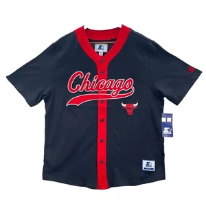 Chicago Bulls Starter Baseball Jersey Mens L Red Black NBA Retro Button Up Shirt - Picture 1 of 10