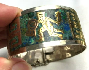 Pulsera Taxco Plata de Ley Puño Ancho Estilo Azteca Vintage México - Imagen 1 de 12