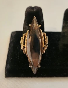 1970s Big Enlogated Topaz Gold Plated Wire Ring Size 10 - Picture 1 of 6