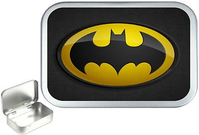 TEEZ Bat logo Silver Hinged Tobacco Tin, Stash Can, Bait Tin, Storage Unit. 1oz & 2oz