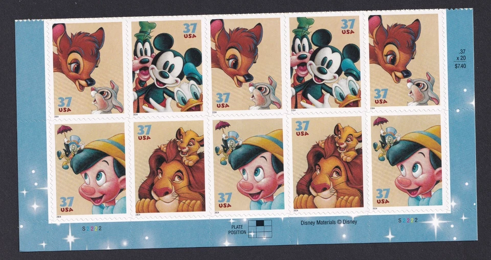 Scott #3868a (3865-68) Disney Friendship Plate Block of 10 Stamps - MNH - Image 1 of 1