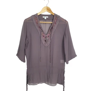 Sussan 10 Vintage Y2K Purple Silk Chiffon Sheer Paisley Embroidered Blouse Top - Picture 1 of 11