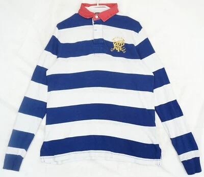 Vintage Polo Ralph Lauren Blue & White Colorblock Stripe Rugby Polo Size M - image 1 of 4