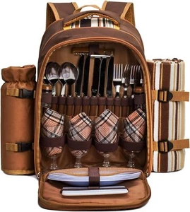 H&E Picnic Backpack Bag for 4 Person with Cooler Compartment,Wine Bag - Picture 1 of 9
