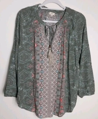 Top Boho Mason & Belle Talla M Verde Floral Mangas Largas Campesino  Foto 1 de 4