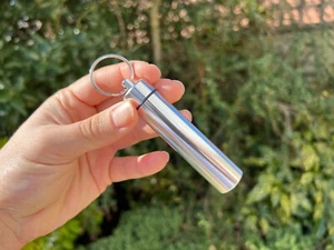 Silver Cigarette Case Holder for Rolls Ups, Slim, with Keyring Keychain, 1 Pack - Picture 1 of 4