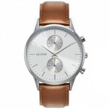 LE DOME LD.1002-13 Steel Case White Dial Dual Time Brown Leather Gents Watch