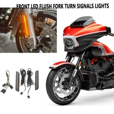 For Harley Street Electra Glide 2014-up Front LED Flush Fork Turn Signals Lights - Image 1 of 4