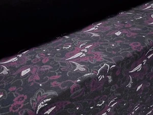 Crepe Single Jersey Fabric, Per Metre - Paisley Print - Navy Blue, Wine & White - Picture 1 of 3