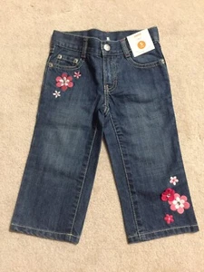 NWT Gymboree Floral Mermaid Sz5 Slim Adj Waist Capri Jeans Pink Flowers - Picture 1 of 1
