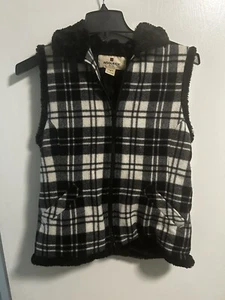 Woolrich Gilet Donna Mocassino Plaid Lana Taglia S Foderato in Pile Bianco e Nero - Foto 1 di 4