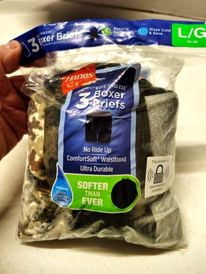 Hanes Boys 3 Pack Boxer Briefs SZ L/G 14-16 Camo NEW in Open Pack - Image 1 of 4