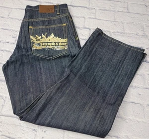 Pantalones de mezclilla para hombre Y2K Sean John cintura 32 fuerza y honor escritos en bolsillo trasero nuevos con etiquetas - Imagen 1 de 9