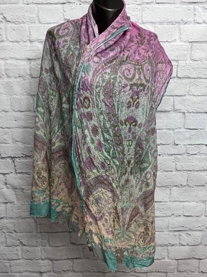 Aribella Wool Silk Cashmere Paisley Rectangular Scarf Skirt Neck Soft - Image 1 of 4