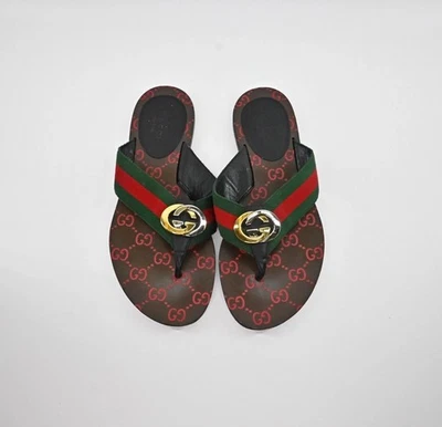 Sandalias Gucci Kika GG Tanga Web 36 EU 6 EE. UU. Cuero Foto 1 de 4