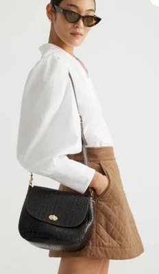 Bolsa tiracolo Clare V Turnlock Louis em Kalamata Croco Classic esgotada - Imagem 1 de 4