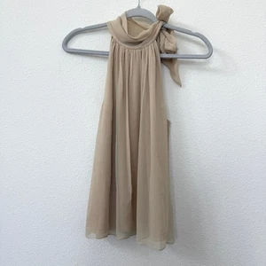 THEORY Halter Top con fiocco in seta arricciato senza maniche marrone minimalista taglia S - Foto 1 di 6
