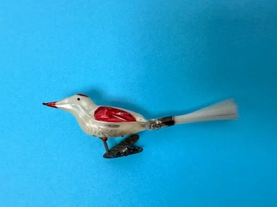 Antique Glass Christmas Decoration Bauble ~ Clip on Bird 50s ~ Vintage red 2 - Image 1 of 4