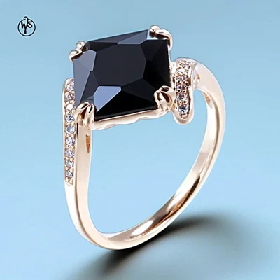 Ring Vergoldet Rosegold Gold 585 Rolled mit quadratischem schwarzem Zirkonia - Bild 1 von 4