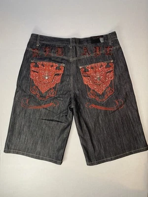 Красные обезьяны подлинный мужской 40 вышитый мешковатые джинсовой ткани Jean шорты Y2K хип-хоп - Изображение 1 из 4