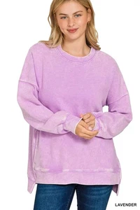 Sudadera túnica Zenana doble acanalada de gran tamaño con bolsillos en púrpura lavanda - Imagen 1 de 4