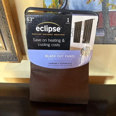 63"X43" BLACKOUT CURTAIN PANEL ESPRESSO DARK BROWN THERMAL PROTECTION ECLIPSE - Image 1 of 4