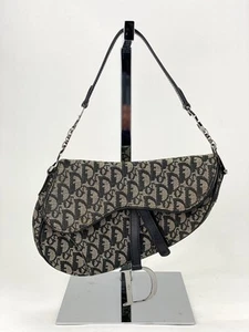 Christian Dior Oblique Saddle Hand Bag Purse Beige Canvas Women Black One Size - Picture 1 of 6