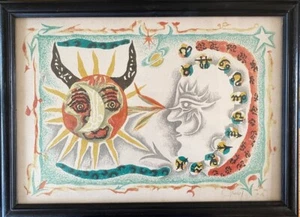 Jean Lurçat litografia giorno e notte sole luna zodiaco astrologia arte incorniciata - Foto 1 di 6