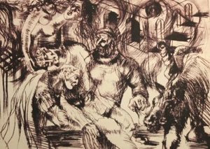 1995 Abstrakter surrealer Figurendruck signiert - Bild 1 von 11