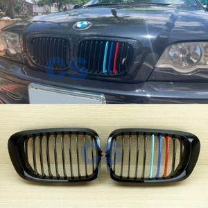 2000~2006 M-color Shiny Black Front Grille Fit BMW E46 M3 2D Coupe & Convertible - Picture 1 of 8