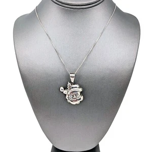 Santa Sterling Pendant Vintage 925 Santa Claus Necklace Old Saint Nick Sterling - Picture 1 of 6