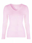 Ladies Womens V Neck Long Sleeve Plain Slim Fit Basic Top Stretchy T-Shirt 8-26