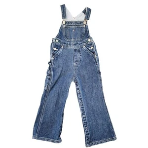 Vintage Tommy Hilfiger Kids Unisex 4T Blue Denim Carpenter Bib Overalls Logo Y2K - Picture 1 of 12