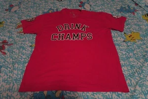 8&9 MFG Drink Champs Podcast Men's T-Shirt Spellout NORE DJ EFN Size XL Red - Picture 1 of 6