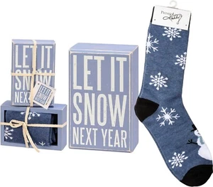 Let It Snow Next Year Box Sign And Sock Set - Picture 1 of 3