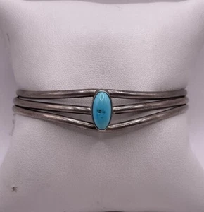 Brazalete Navajo Triple Banda Turquesa Plata de Ley Vintage (12,7 g) - Imagen 1 de 9