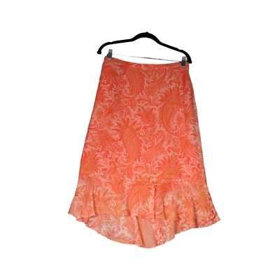 Banana Republic Skirt Womens Size 6 Orange Pink Floral 100% Silk Pull On Boho - Image 1 of 4
