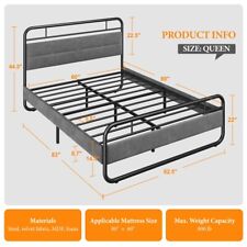 Metal Platform Bed Frame with Upholstered Headboard and 8.7'' Under-bed Storage 
