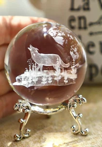 60Mm Wolf Crystal Ball with Stand 3D Engraved Decorative Glass Sphere Pape - Picture 1 of 7