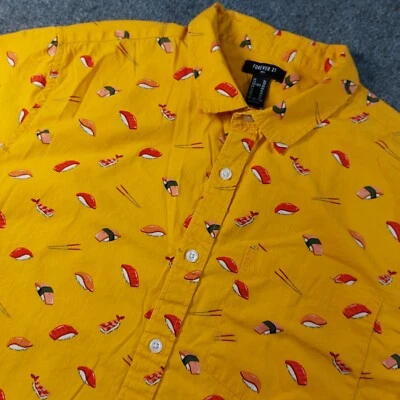 Camisa estampada de sushi para hombre talla XL Forever 21 abotonada manga corta pescado Foto 1 de 4